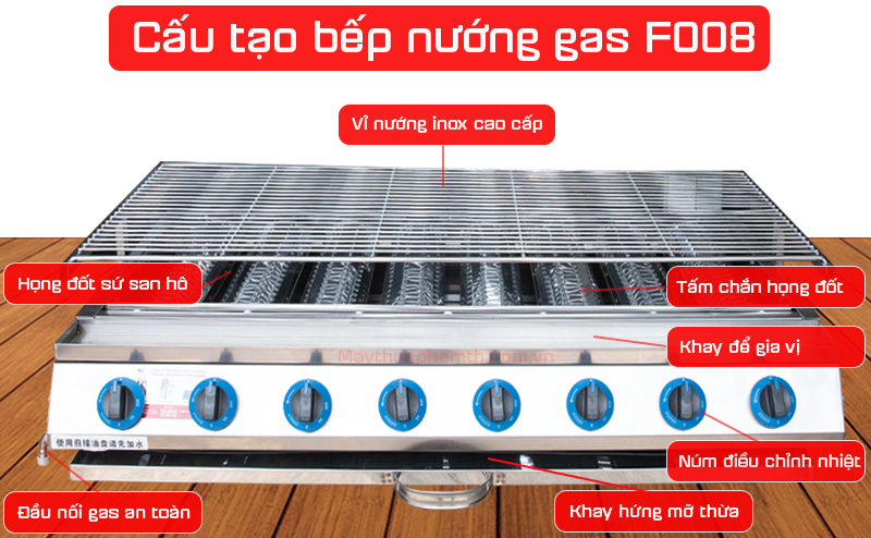 cấu tạo bếp nướng gas 8 họng đốt dài