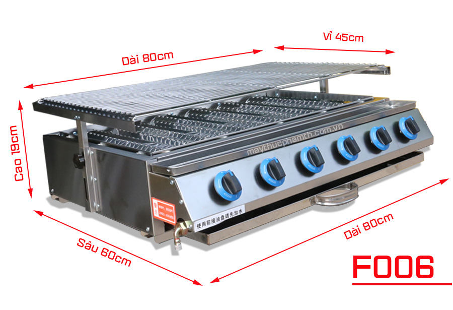 kích thước bếp nướng gas 6 họng đốt dài