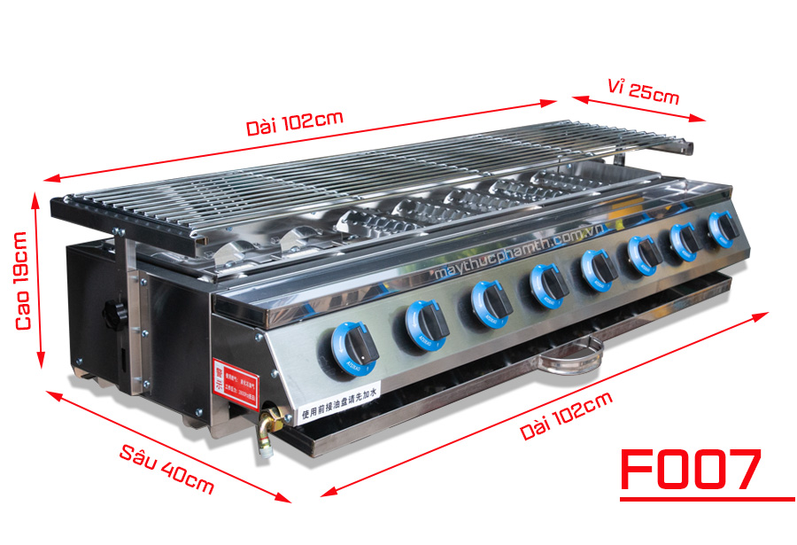 kích thước bếp nướng gas hồng ngoại 8 họng ngắn